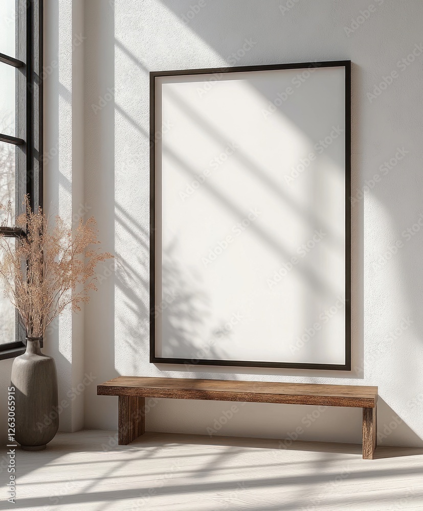 Poster minimalist empty frame mockup clean lines natural light scandinavian design interior space