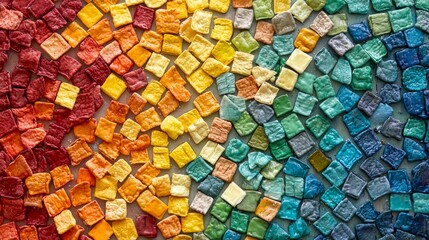 Colorful Mosaic of Candy Pieces Arranged in Gradient Spectrum