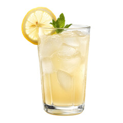 Refreshing lemonade drink with ice and lemon slice