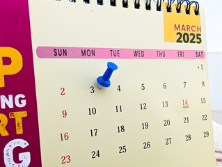 3rd March 2025 marked calendar with blue push pin marking date – Planning, Scheduling, Time...