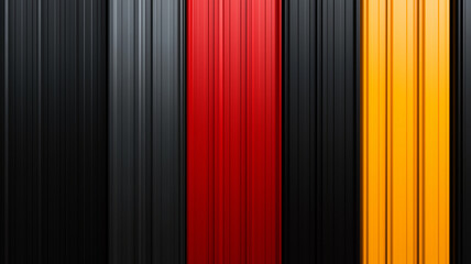 Vertical background of steel panels in various colors, including black, red, and orange, creating modern and industrial feel. texture adds depth and interest to design