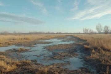 Fototapeta premium A Parched and Cracked Wetland A Haunting Symbol of Climate Crisis