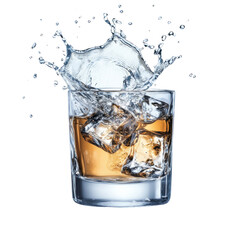 glass of whiskey with ice splashing, creating refreshing scene. vibrant colors and dynamic motion evoke sense of enjoyment and relaxation