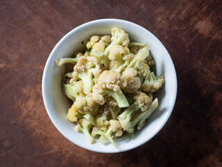 top view stir fried cauliflower with minced pork