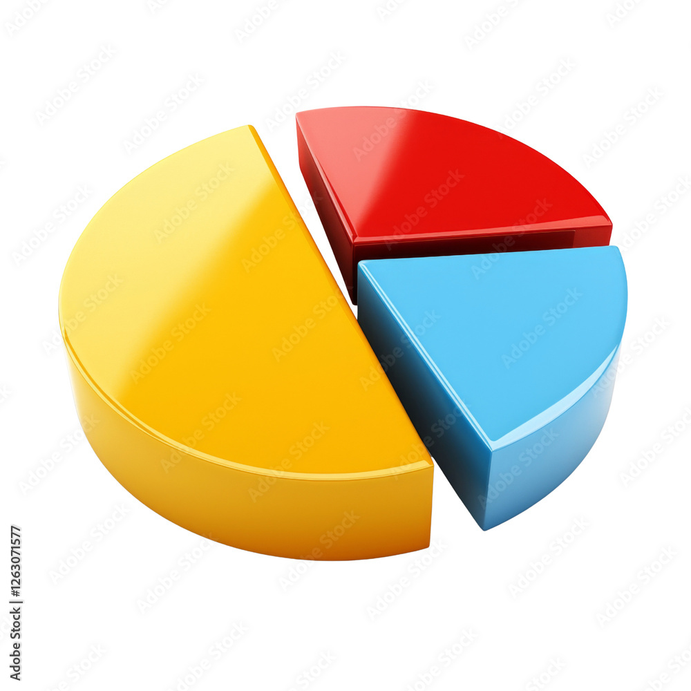 Aufkleber colorful pie chart with segments in yellow, red, and blue, representing data visualization and analy