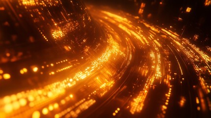 Blazing trails of light creating an ethereal tunnel illuminated by golden sparks