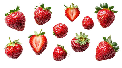 Berry Burst: A vibrant collection of ripe strawberries, some whole, some sliced, bursting with freshness and ready to delight.