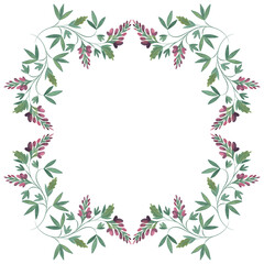 Square frame of wild herbs, flowers and leaves. Decor for graphic design, printing and packaging. Isolated hand-drawn watercolor illustration.