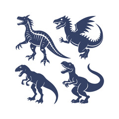 Obraz premium Dinosaur Silhouettes Set Clip art Vector Illustration