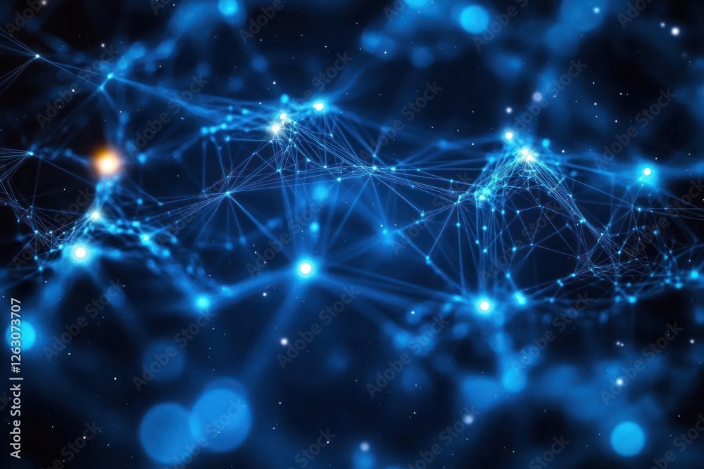 Leinwandbilder Digital Abstract Representation of Interconnected Networks in Futuristic Cyberpunk Style with Neon Blue Lights