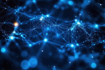 Digital Abstract Representation of Interconnected Networks in Futuristic Cyberpunk Style with Neon Blue Lights