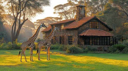 Two giraffes standing side by side in an open savanna.