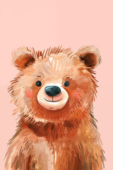 Portrait of a furry cute bear looking at the camera. Good for nursery decorations, poster, greeting cards. Ai generated