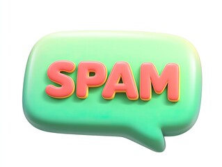 A colorful speech bubble displays the word "SPAM" in bold letters, representing unwanted or irrelevant messages in digital communication.