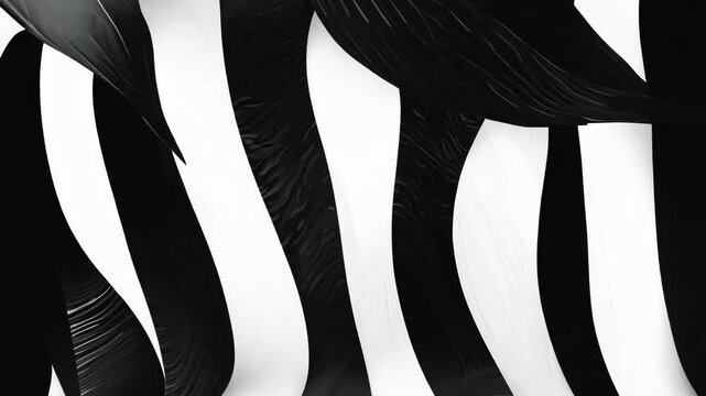 A bold black-and-white abstract composition blending zebra stripes with tropical leaves. The high-contrast design creates a modern, artistic aesthetic that merges nature and pattern in a visually 