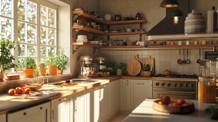 Cozy and Inviting Modern Kitchen Interior with Natural Light