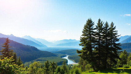 mountain landscape with lake and mountains