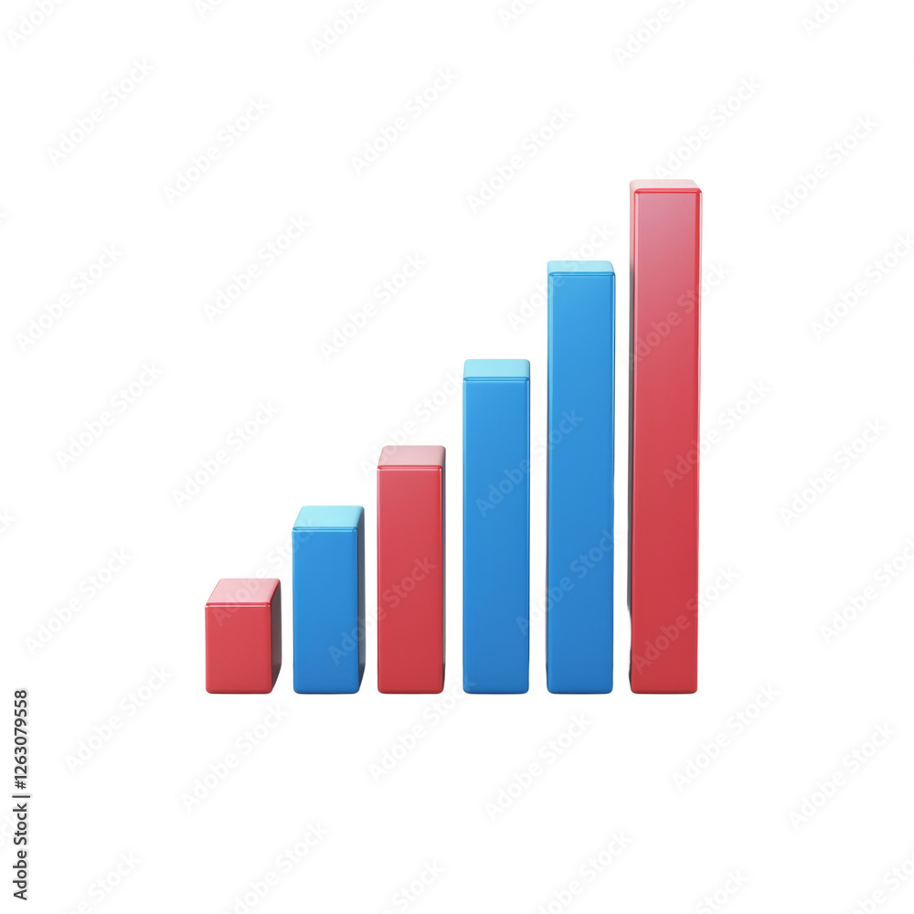 Poster colorful bar graph showing increasing values in red and blue colors, representing growth and progres