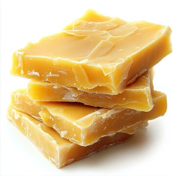 Candelilla wax on white background. Wax isolated for promotional materials use. Beeswax Blocks &ndash; Natural Product. Fresh Beeswax Cubes on White Background