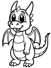 Cute Cartoon Baby Dragon Character with Big Eyes and Friendly Smile in Kawaii Style