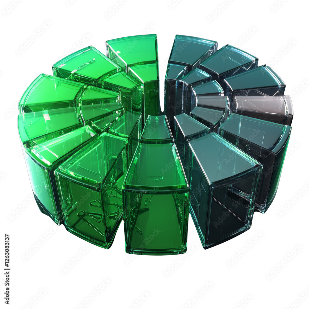 Leinwandbilder translucent geometric shapes in green and blue arranged in circular pattern, creating modern and art