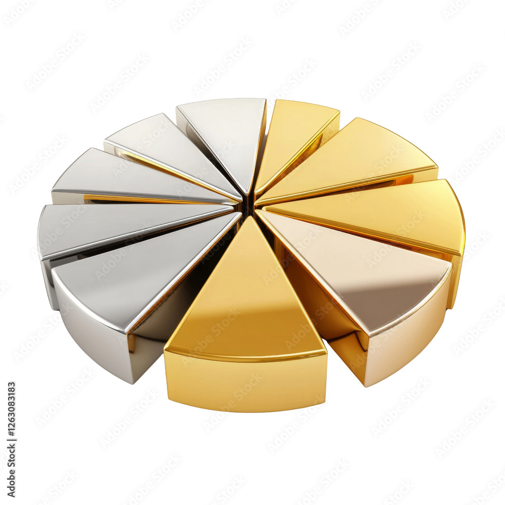 Poster golden and silver pie chart segments arranged in circular pattern, symbolizing data representation a