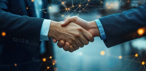 Business Handshake in Modern Corporate Setting with Digital Connections and Optimism