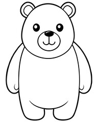 Cute Cartoon Teddy Bear with Round Ears and Smiling Expression in Simple Black and White Line Drawing