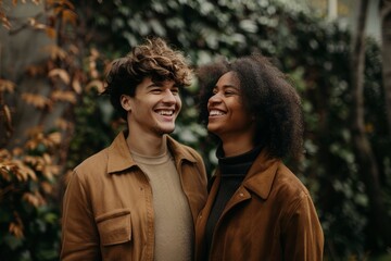 Obraz premium Portrait of a smiling multiethnic couple in their 30s walking together