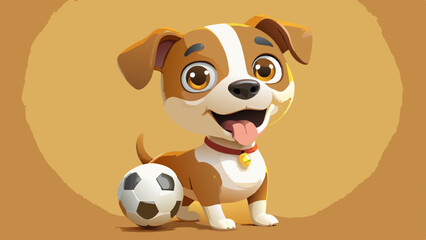 Cute Cartoon Puppy with Soccer Ball, Big Eyes, and Playful Pose in 3D Render Style