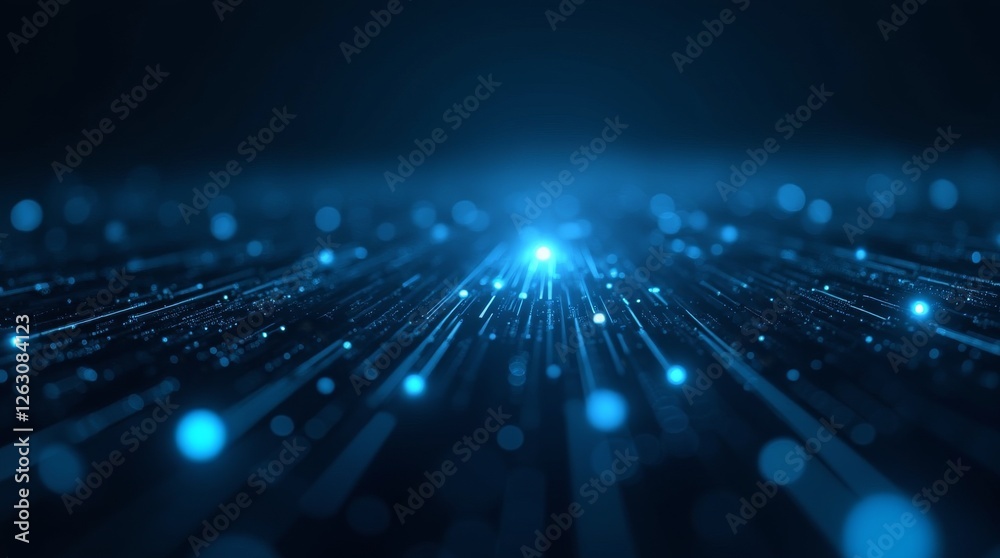 Poster futuristic abstract digital background with glowing blue particles and lines. technology, big data, 