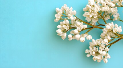 Delicate White Blossoms on Bright Blue Background for Spring Decor