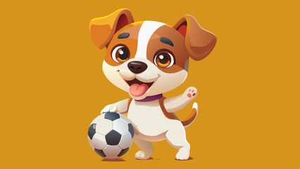 Cute Cartoon Puppy with Soccer Ball, Big Eyes, and Playful Pose in 3D Render Style