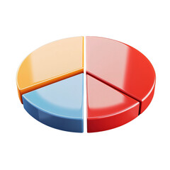 Obraz premium Colorful pie chart with four segments, representing data visualization and analysis. segments are yellow, red, blue, and light blue, showcasing modern design