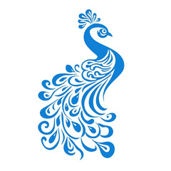 Fototapeta premium Elegant Blue Peacock Illustration with Intricate Feather Design