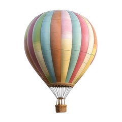 Fototapeta premium Vibrant Multicolored Hot Air Balloon Ascending into Serene Aerial Landscape