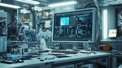Fototapeta premium Modern Laboratory Workspace with Technology and Robotics Equipment