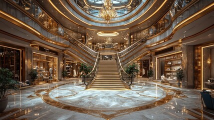 Obraz premium Luxurious Grand Staircase In Modern Shopping Mall