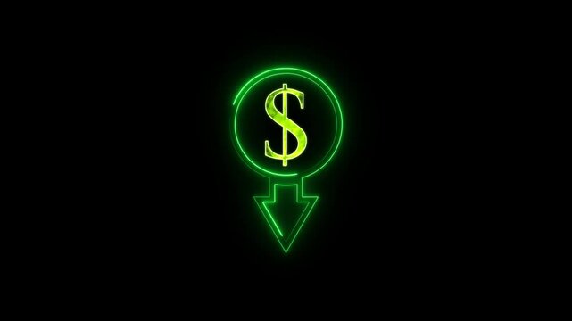 Money loss. Cash with down arrow stocks graph, concept of financial crisis, market fall. animated of cost symbol dollar increase and decrease icon, money, dollar sign with arrow down . 4k