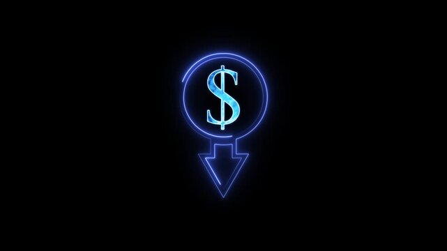 Money loss. Cash with down arrow stocks graph, concept of financial crisis, market fall. animated of cost symbol dollar increase and decrease icon, money, dollar sign with arrow down . 4k