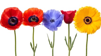 Fototapeta premium Colorful Poppies in a Row Displaying Vibrant Colors and Textures
