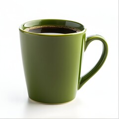 Vibrant Green Ceramic Mug Filled with Freshly Brewed Coffee on a Minimalist White Background