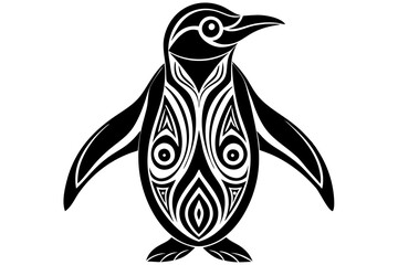  Stylized Penguin Silhouette in Tribal Tattoo Design with Intricate Swirling Patterns