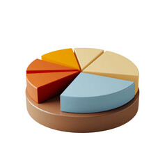 Obraz premium colorful pie chart with various segments representing data visually. chart features orange, yellow, blue, and red sections on brown base, ideal for presentations