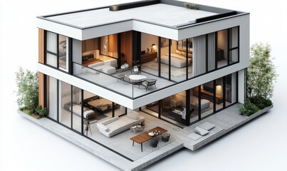 Modern Glass House with Spacious Interior and Contemporary Design