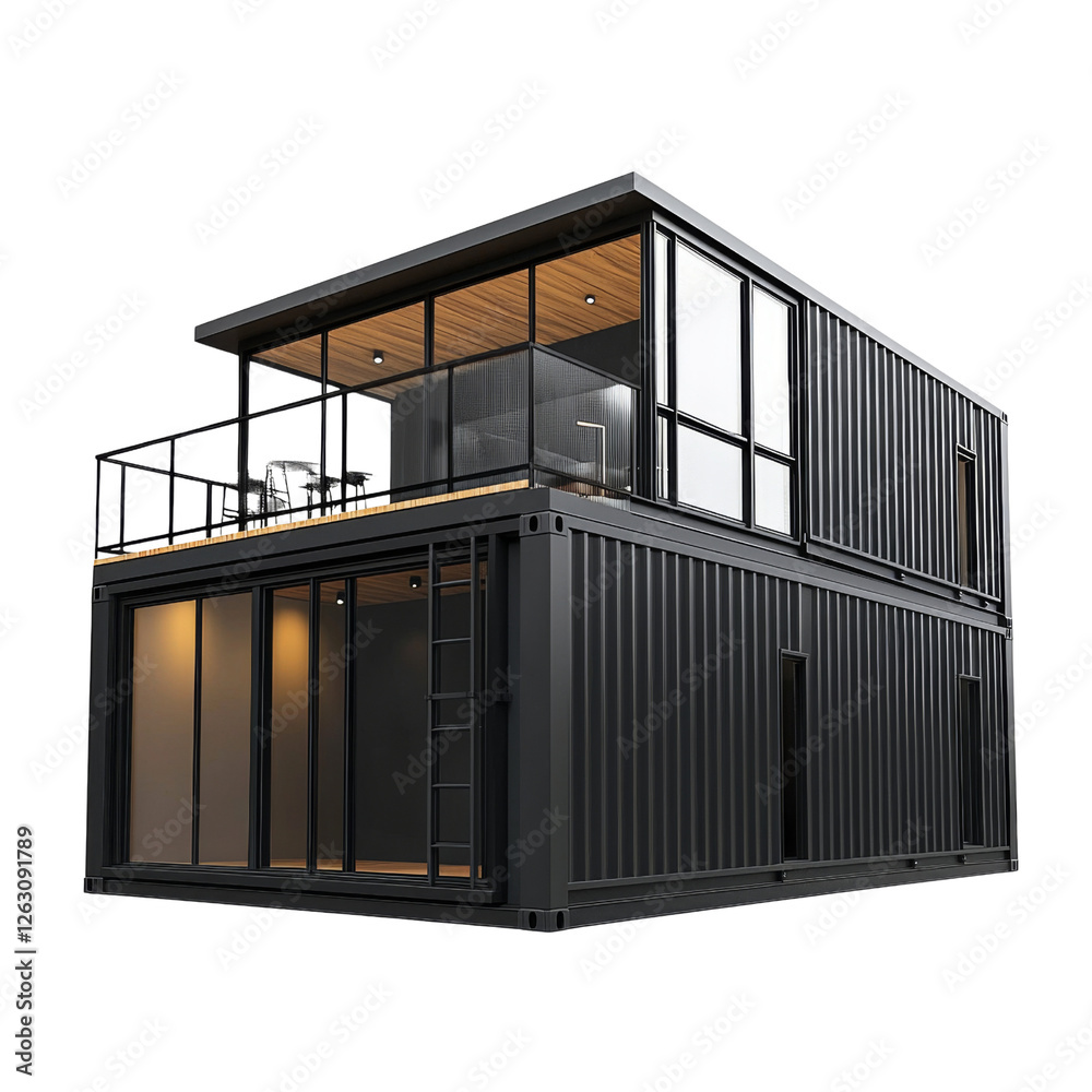 Aufkleber modern shipping container home with balcony and large windows