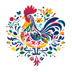 Fototapeta premium Colorful Floral Rooster Illustration with Vibrant Design Elements