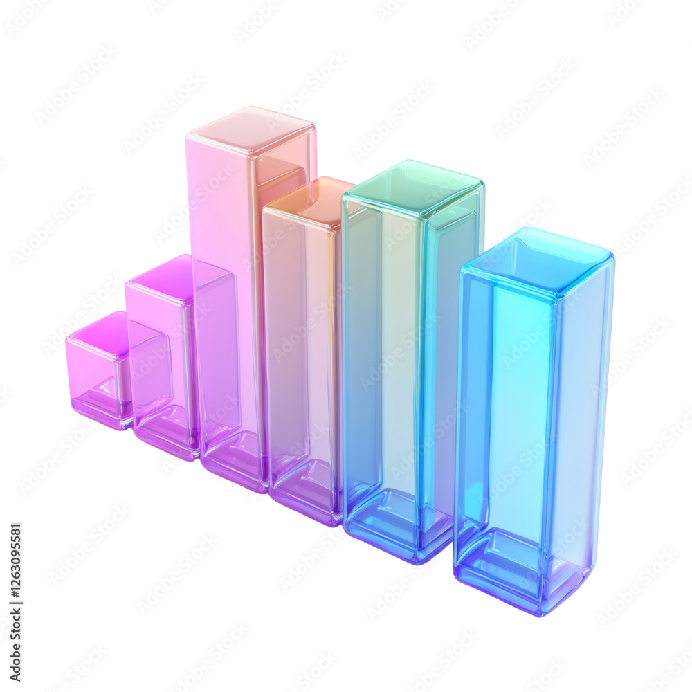 Fototapete Colorful 3D bar graph representing data growth with modern design. bars transition from pink to blue, showcasing vibrant and dynamic visual appeal