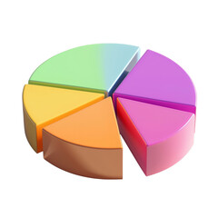 Obraz premium Colorful pie chart representing data distribution in segments, showcasing vibrant colors like green, yellow, orange, pink, and purple. Ideal for presentations and analytics