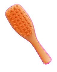 Front view of orange plastic hairbrush